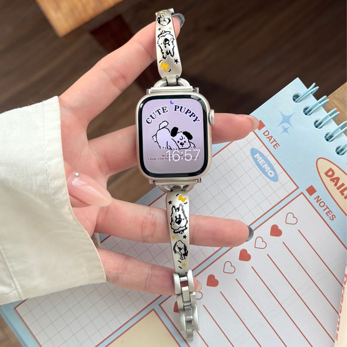 Suitable for Apple 1-10 Watch Strap Female Cute Puppy Metal Female Niche Huawei Fit4/3/2 Redmi 5/4