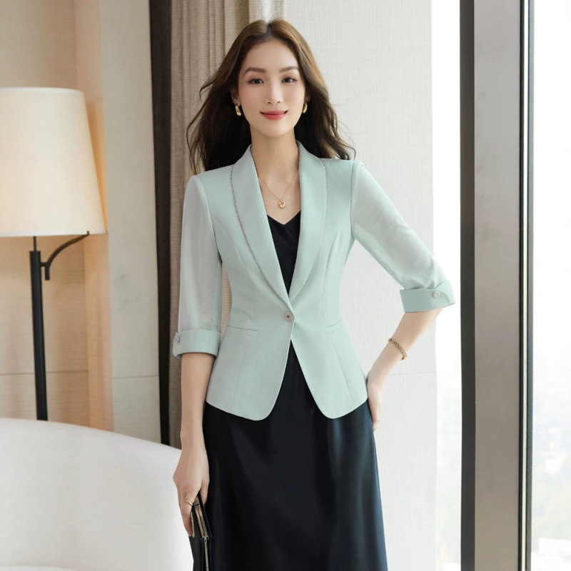 [High-End Small Suit] Light Blue Blazer for Women 2026 Summer Fashion One-Button Short Slim-Fit Top