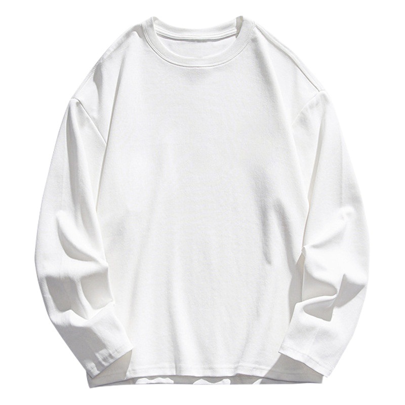 工場直発250g重ポンド純綿長袖tシャツ女性男女同種純色白色丸襟百合底シャツ