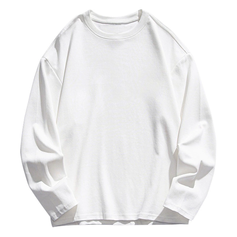 Фабрика прямых волос 250 г хлопчатобумажная футболка с длинными рукавами для женщин и мужчин одинаковый цвет сплошной белый с круглым вырезом