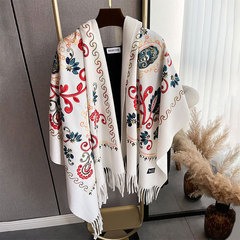 新モデルのカシミヤ民族風刺繍フリンジマフラー女性秋冬保温両面マフラーエアコン毛布ストール