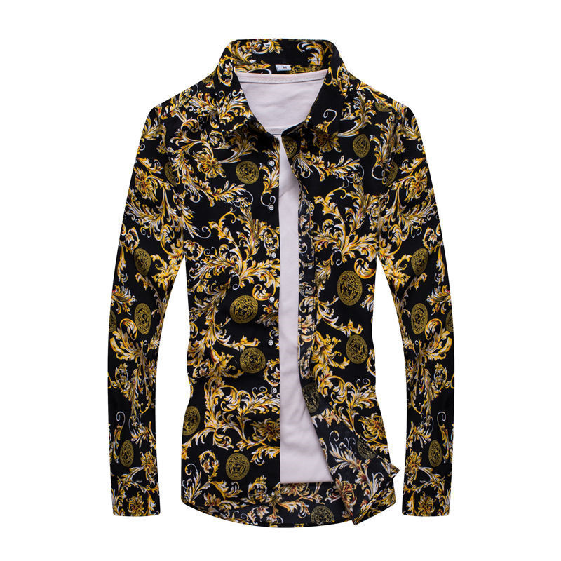 Spring and Autumn Men's Flower Shirt Collection Long Sleeve Shirt Fashion Casual plus size Spring and Autumn Men's Flower Shirt Collection Long Sleeve Shirt Fashion Casual plus size