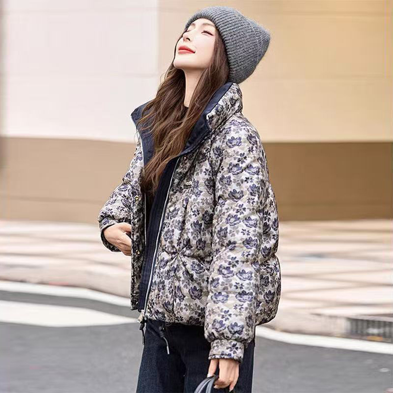 羽绒棉服女印花加厚短款2025年冬季大码宽松气质减龄棉衣棉袄外套|undefined