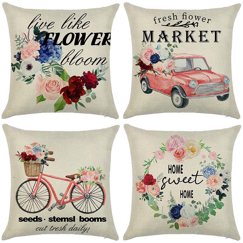 80g Weight Pillow Cases Home Textiles & Decor Type Linen Material Plant, Flower Pattern Pastoral Style Pastoral Plant Flower Linen Pillow Cases 5