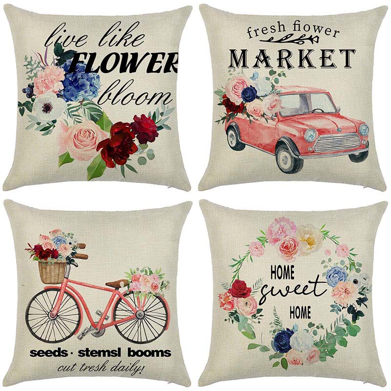 Pastoral Plant Flower Linen Pillow Cases display picture 6