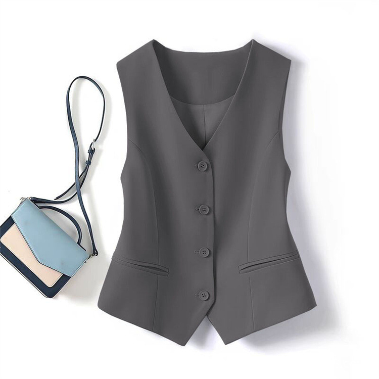 Traje chaleco de mujer 2025 primavera y otoño nuevo delgado plegado para usar hombro de mujer gris corto clip de caballo image 10