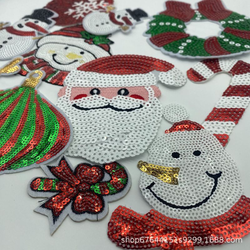 サンタクローススパンコール刺繍コンピュータ刺繍衣類靴と帽子布ステッカーハンドアカウント DIY パッチステッカー刺繍手縫い|undefined