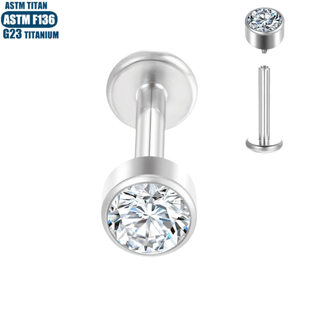 Silver pointed spike labret stud material detail
