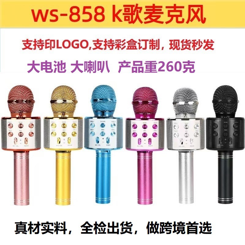 Ws858 Bluetooth Wireless Microphone Singing Audio All-In-One Speaker Home Ktv Microphone Rechargeable Cross-Border
