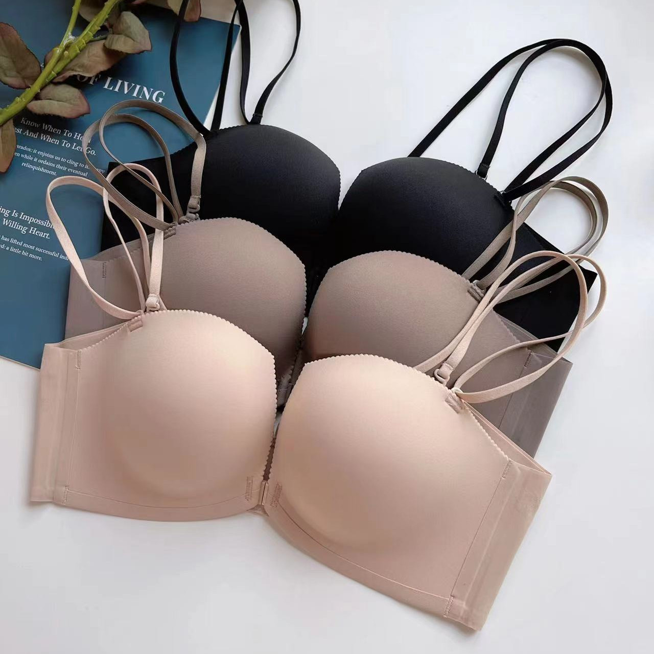 5801 # 발사면 속옷 여성의 원활한 4 코너 컵 작은 가슴 모여 부드러운 레이스 앞 버클 아름다운 뒤 브래지어 세트