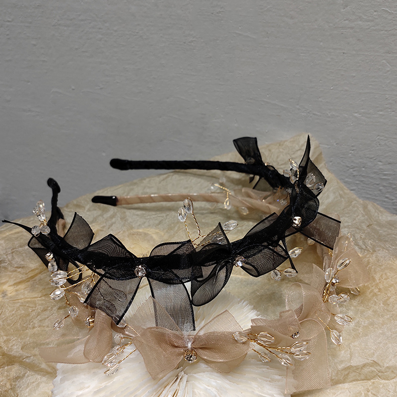 Korean Net Yarn Bowknot Three-dimensional Crystal Thin Edge Headband Wholesale display picture 2