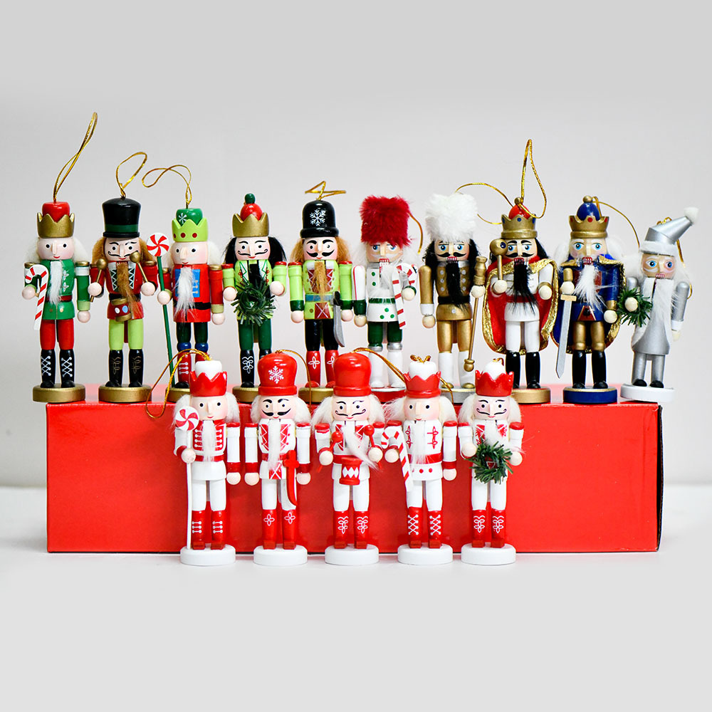 13cm conjunto de arenas brillantes polvo de nueces soldados cascanueces colgante rey mini colgante de madera de loto Navidad