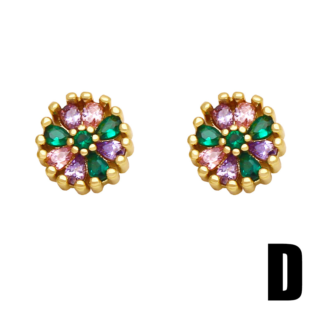 simple geometric color zircon copper 18k gold-plated earrings