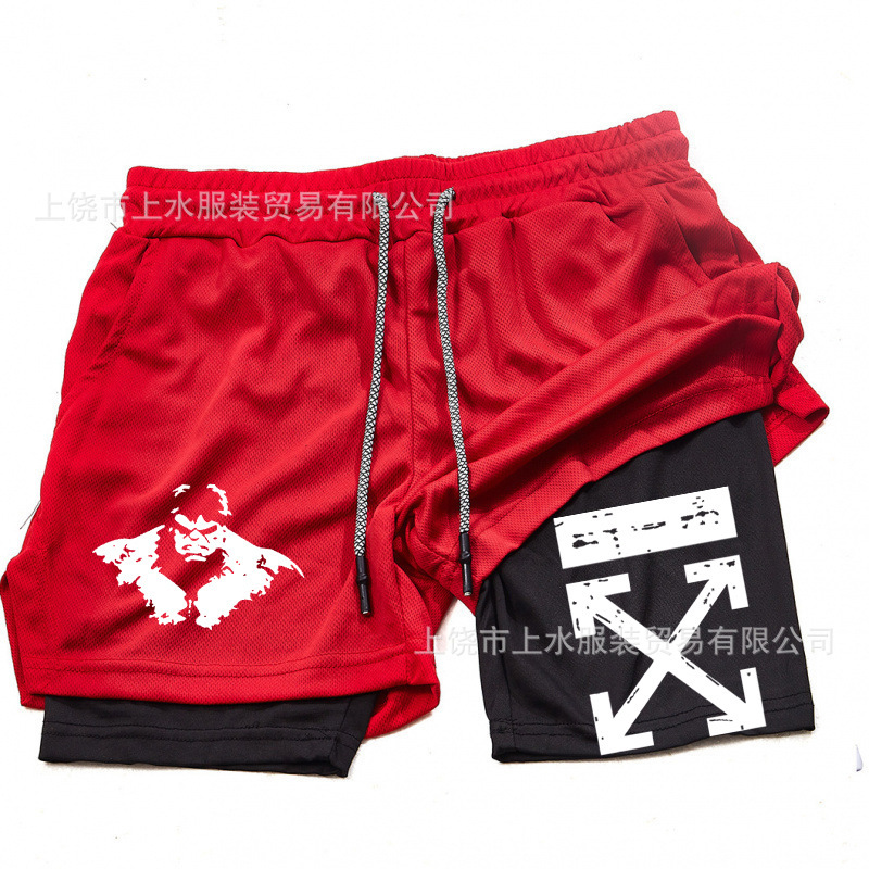 Anime Sports Print Shorts Men's Quick Dry Gym Casual Sports Shorts Exercise Running Breathable 2 in 1 Pair
