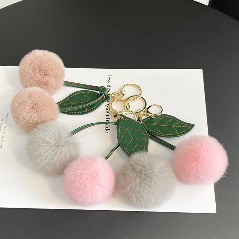 17g Weight Bag Pendant, Keychain Classification 1 Piece Quantity Daily, Street Occasion Real rex rabbit hair Material Cherry Pattern Cute Style 1 Piece Cute Cherry Real Rex Rabbit Hair Bag Pendant Keychain 3