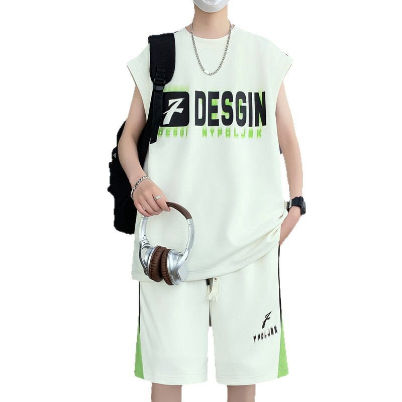 Summer Sports Suit for Boys, Middle School Students, Sleeveless Vest, Loose Shorts, Two-Piece Set, Handsome Running Jersey for Older Children