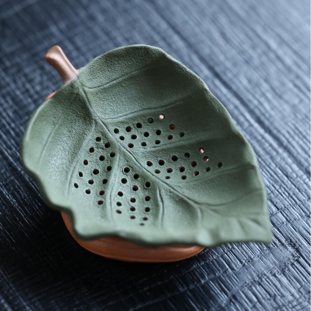 紫砂一叶生财茶漏泡茶过滤器摆件仿生树叶全手工茶滤公道茶壶配件