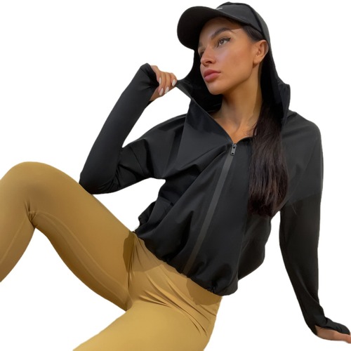 Fitness clothing European and American yoga clothing long-sleeved anti-UV hooded outdoor yoga jacket breathable sports sun protection clothing for women