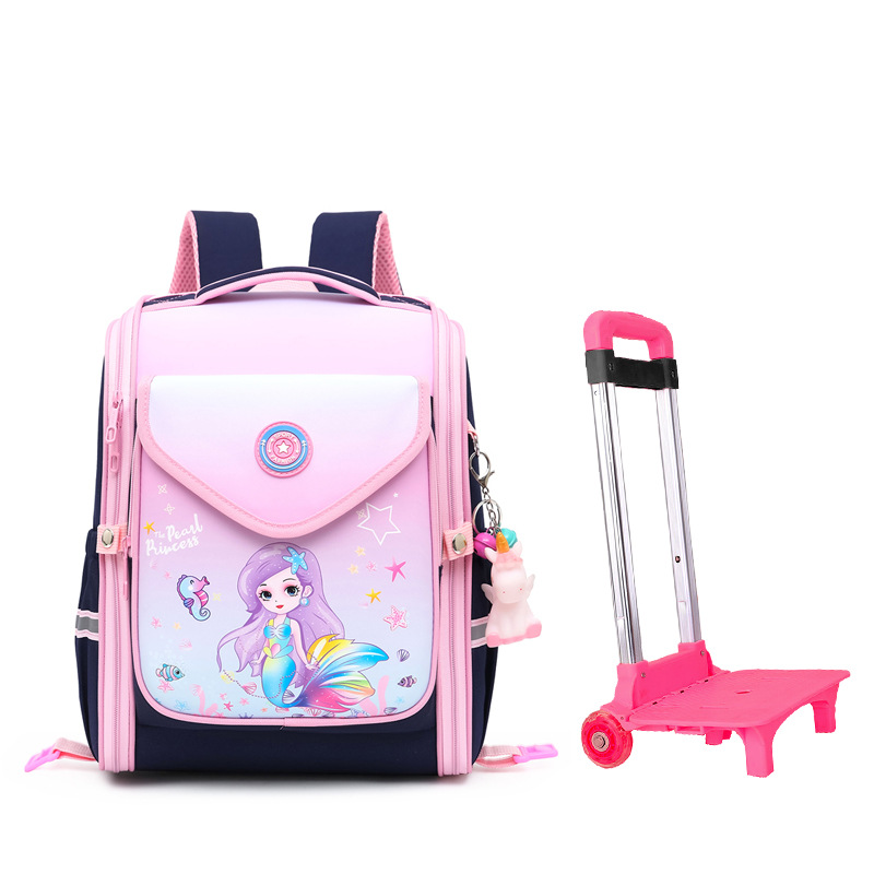 Mochila escolar con ruedas para estudiantes de primaria, mochila infantil con ruedas que reduce el peso y protege la columna vertebral, mochila escolar de sirena para niñas de primer grado