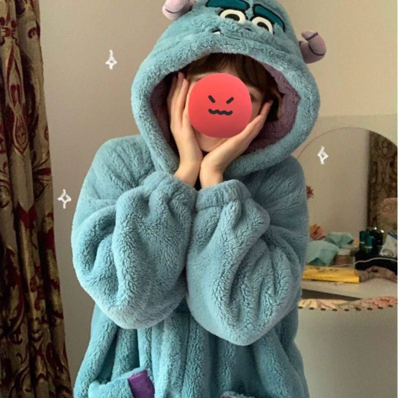 Милый коралловый монстр, бархатная зимняя пижама, теплый халат