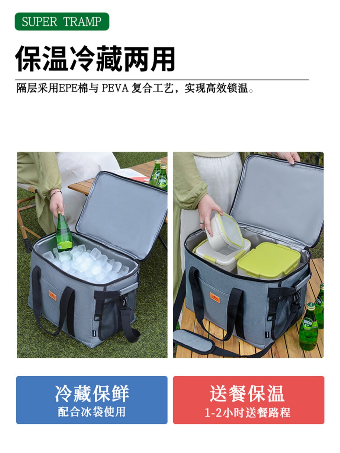 Caja de aislamiento al aire libre refrigeración de gran capacidad refrigerador de aislamiento térmico montado en automóviles frío y caliente de doble uso bolsa de aislamiento térmico portátil de aluminio para acampar