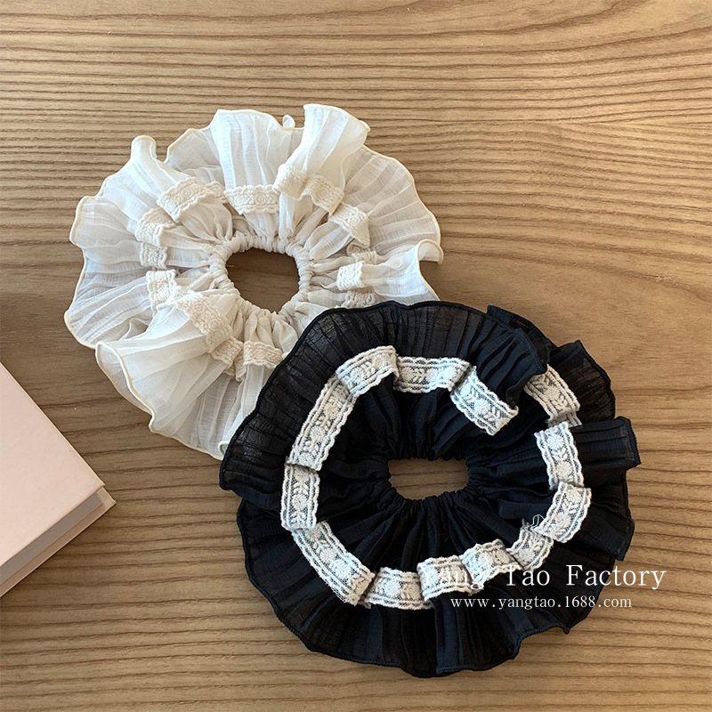 Nuevo estilo coreano encaje plisado anillo para el cabello femenino con sentido de alta gama cola de caballo cuerda de cabeza grande accesorios para el cabello de moda de celebridades de Internet