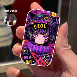 粉色火焰直冲防风金属打火机动漫创意广告机支持照片图片