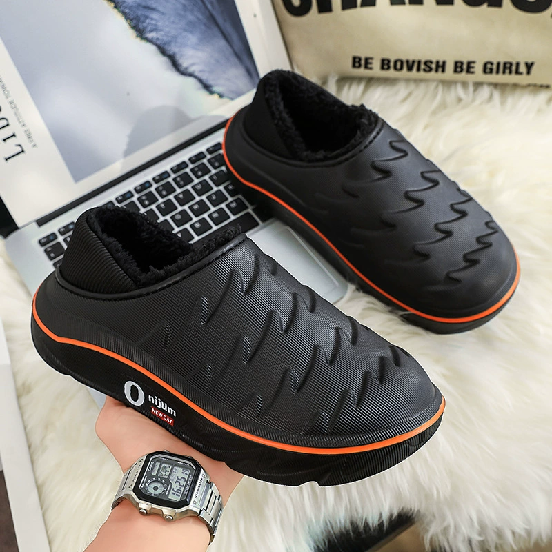 男士大码棉拖鞋居家室内厚底防滑保暖包跟拖鞋加绒加厚可外穿棉鞋