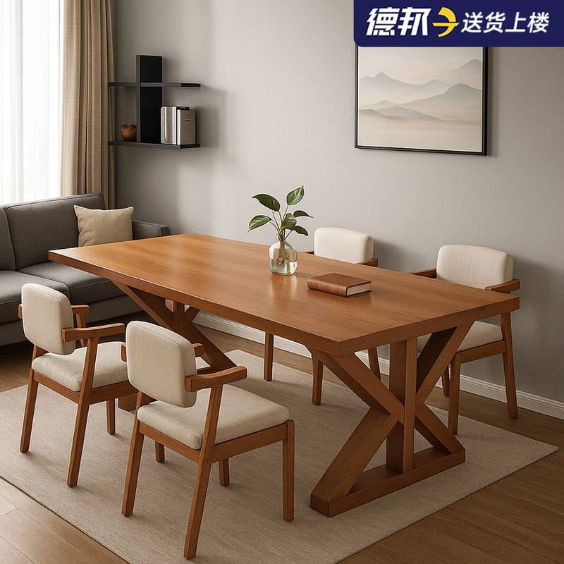 Solid Wood Large Board Table for Living Room, Large Long Desk, Home Workbench, Study Table, Rectangular Dining Table and Chair Combination