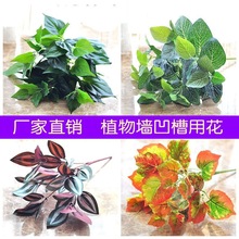 新品仿真花假植物墙插花塑料假花绿萝紫苏网纹叶子仿真墙体常春藤