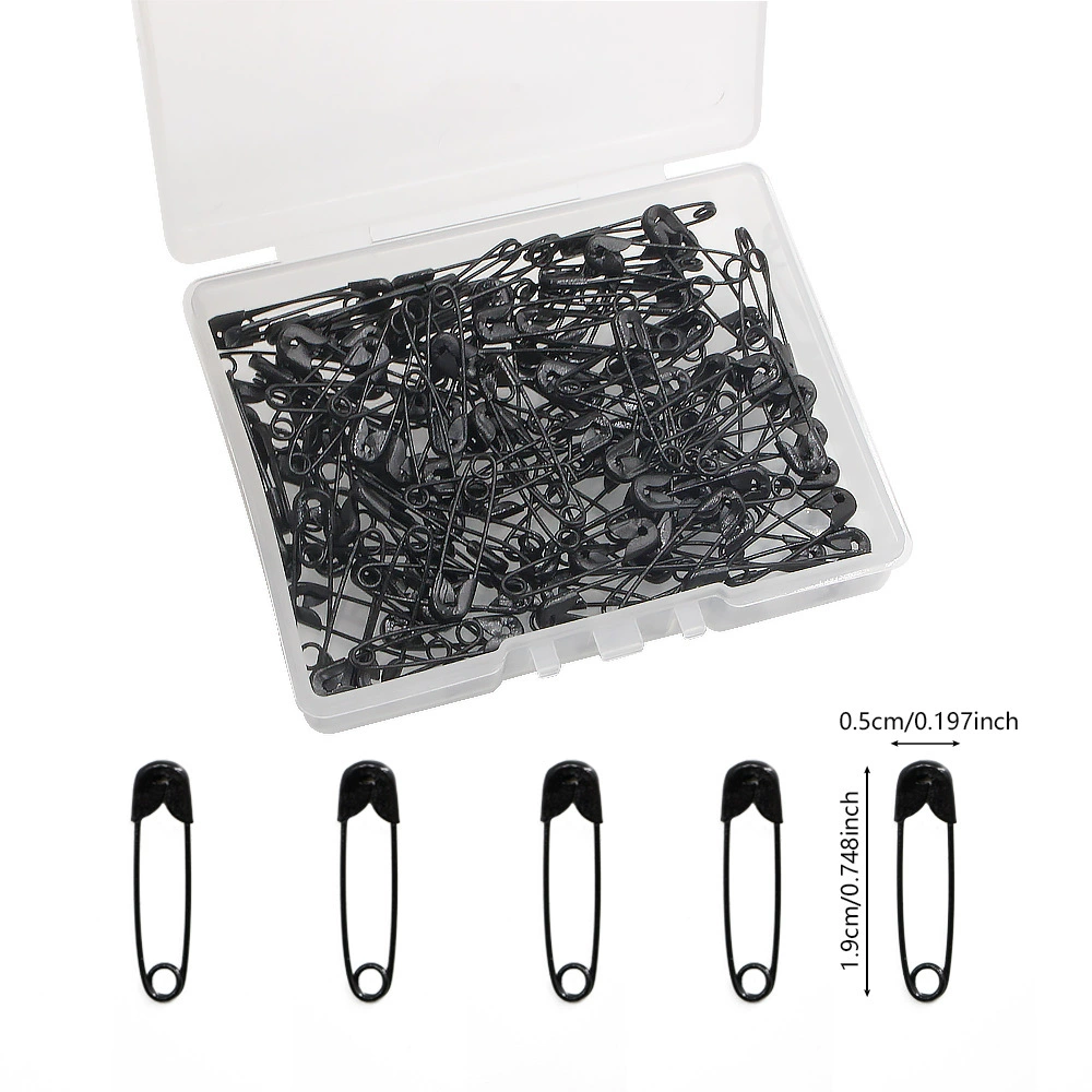 Ультратонкая прозрачная коробка 120 черных штырей 19 мм ребенка небольшого размера зажима штыря бирки штыря аксессуары для одежды