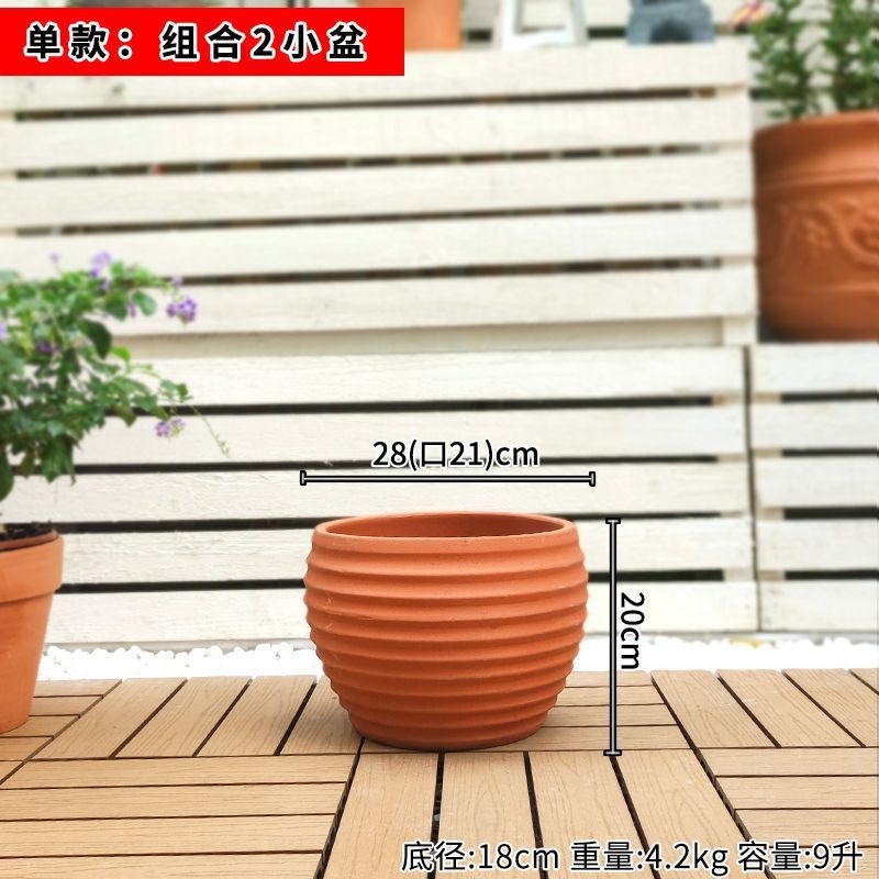 屋外の小さい陶缶の庭園の景観の土陶の粗い陶の赤い陶の植木鉢の大きい庭のベランダの置物の組み合わせの4つのセット|undefined