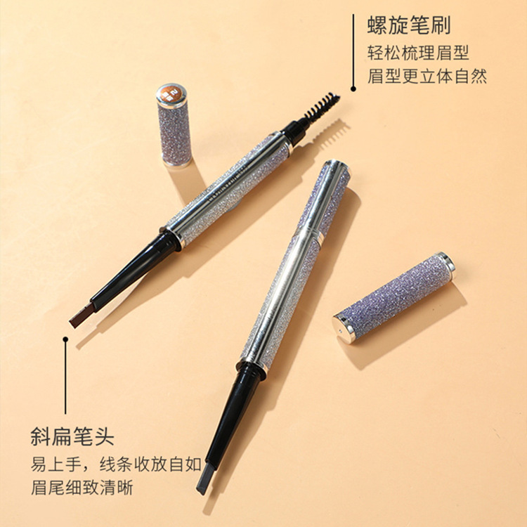 Maquillaje Pez payaso Pez pato Lápiz de cejas de núcleo plano Impermeable, a prueba de sudor, no se desvanece, duradero y no florece Polvo para cejas de doble punta para principiantes image 5