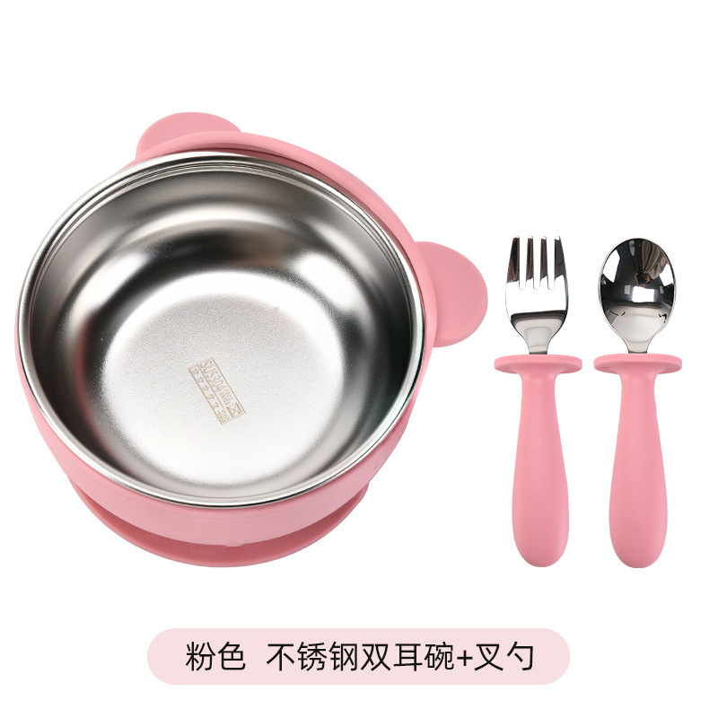 Cross-Border Baby Food Bowl, Baby Stainless Steel Suction Cup Bowl, Children's Eating Tableware Set, Silicone Anti-Fall Insulated Bowl Cross-Border Baby Food Bowl, Baby Stainless Steel Suction Cup Bowl, Children's Eating Tableware Set, Silicone Anti-Fall Insulated Bowl