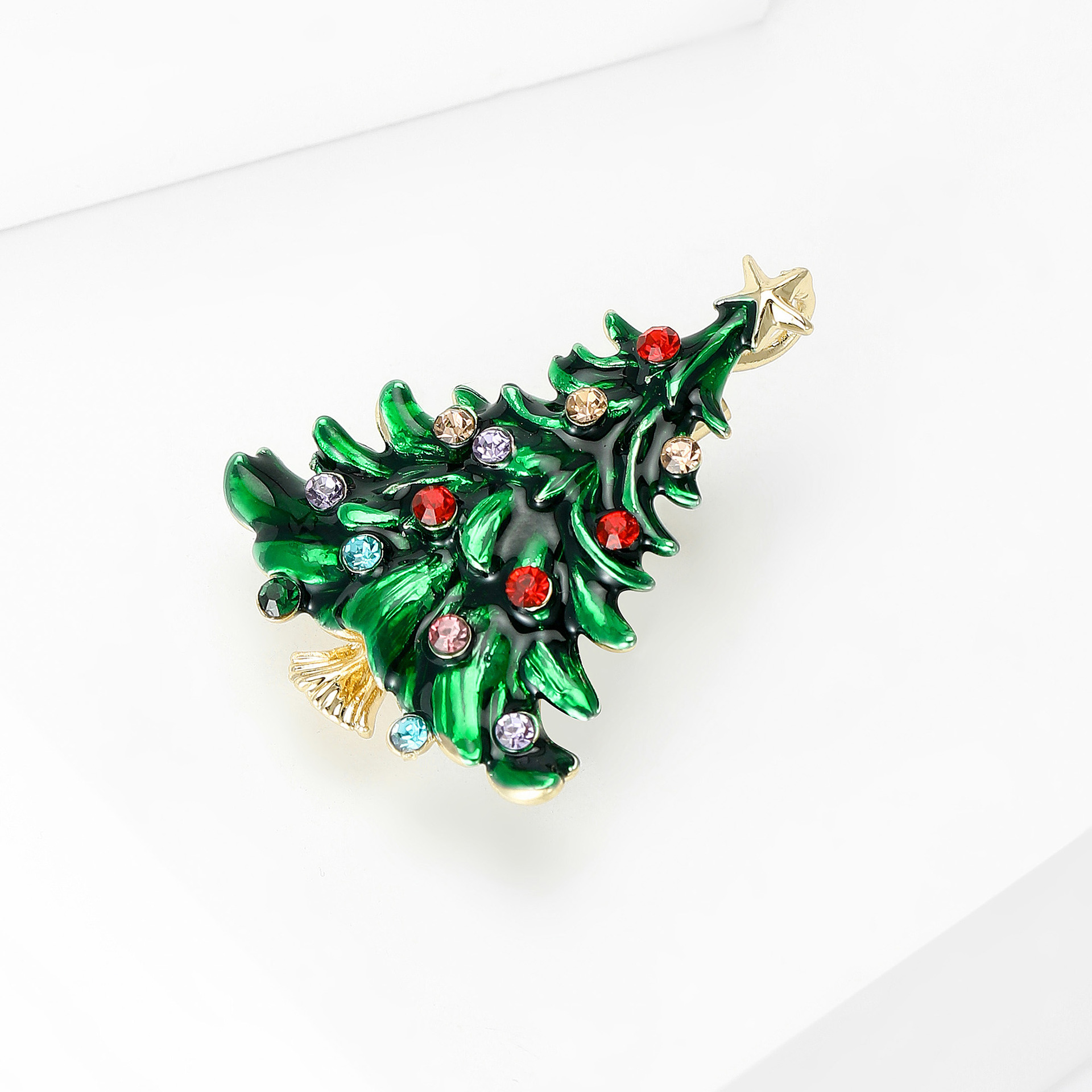 European and American New Style Enamel Rhinestone Christmas Tree Brooch Alloy Enamel Fashion Jewelry Versatile Wholesale