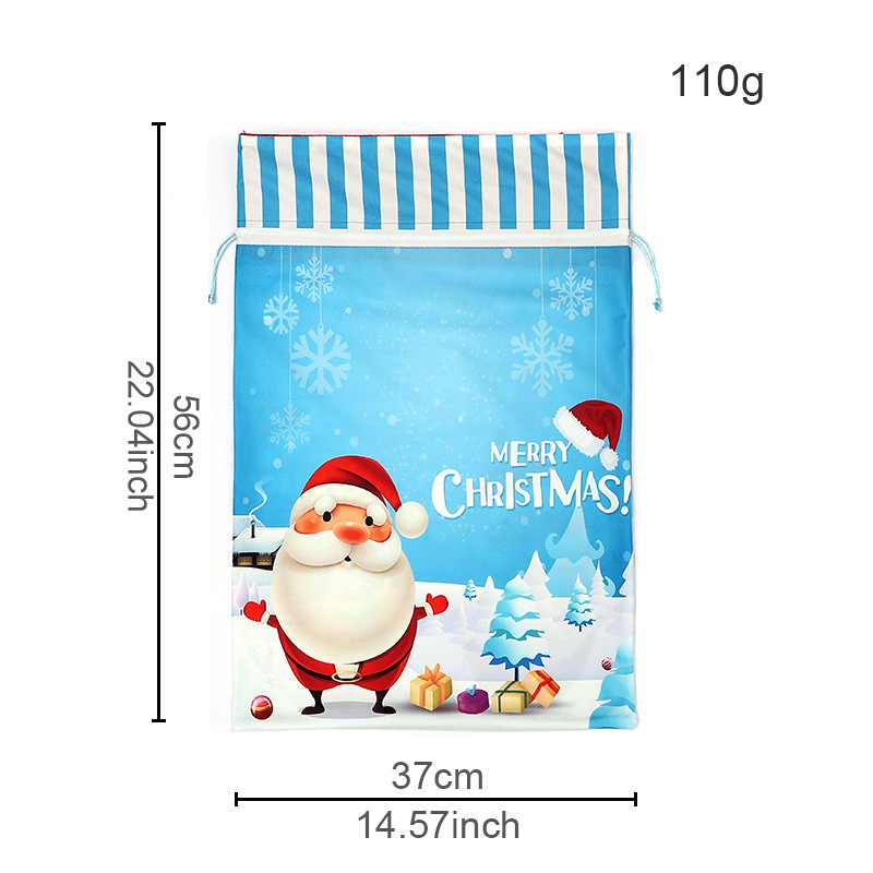 Cross-border new Christmas gift bag blue printed striped drawstring children's candy bag Santa gift bag