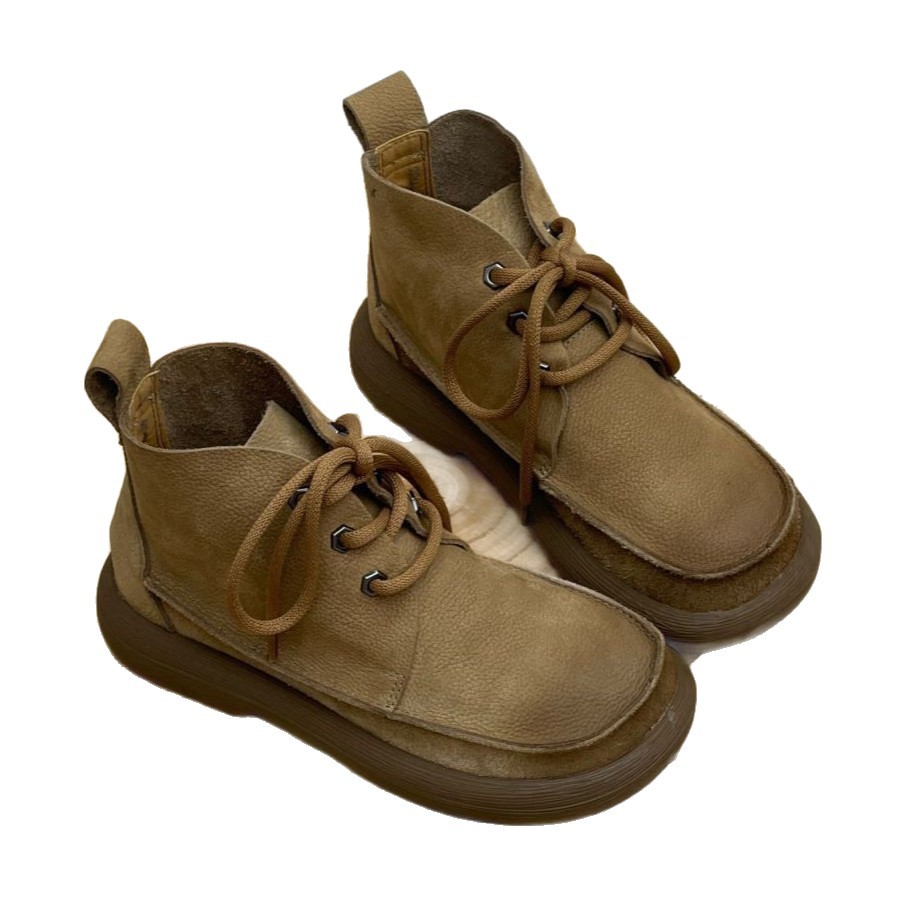 Plus Size Lace Up Martin Boots Retro Style Winter Thick Soled Round Toe Ankle Boots For Women_vogvips.com