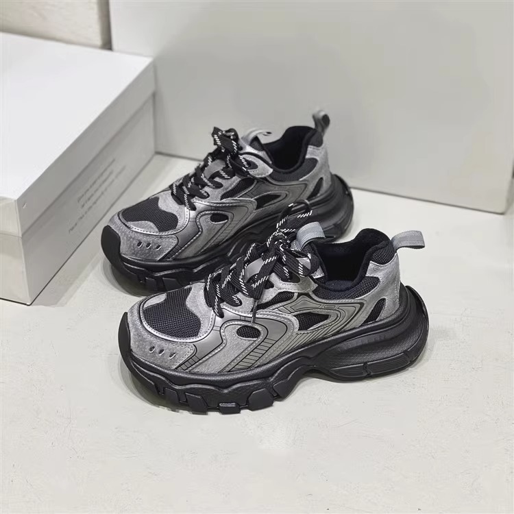 Genuine Leather Distressed Thick Soled Dad Shoes Ins 2024 Spring New Height Increasing and Slimming Casual Sports Shoes_voghion.com