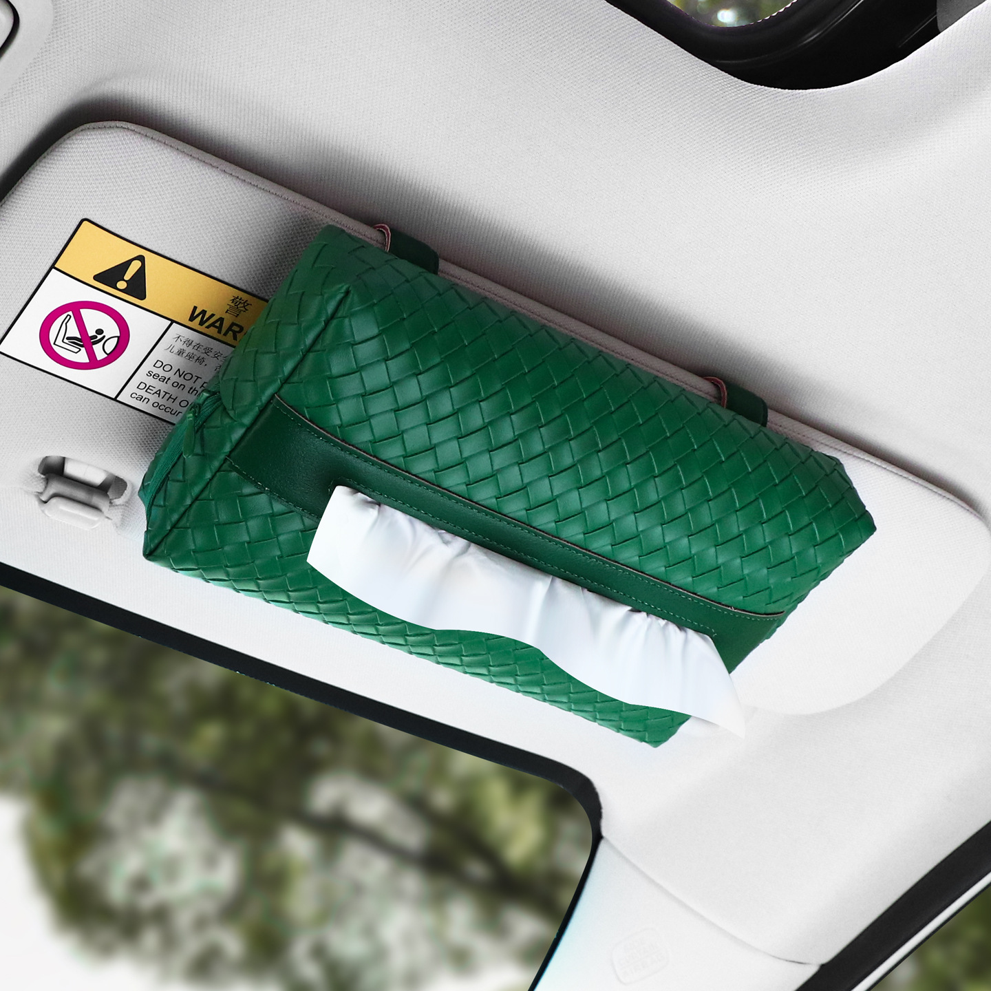 Car tissue box/set — KAKTUS Hanging Paper Holder - sun-visor-tissue-box-dark-green