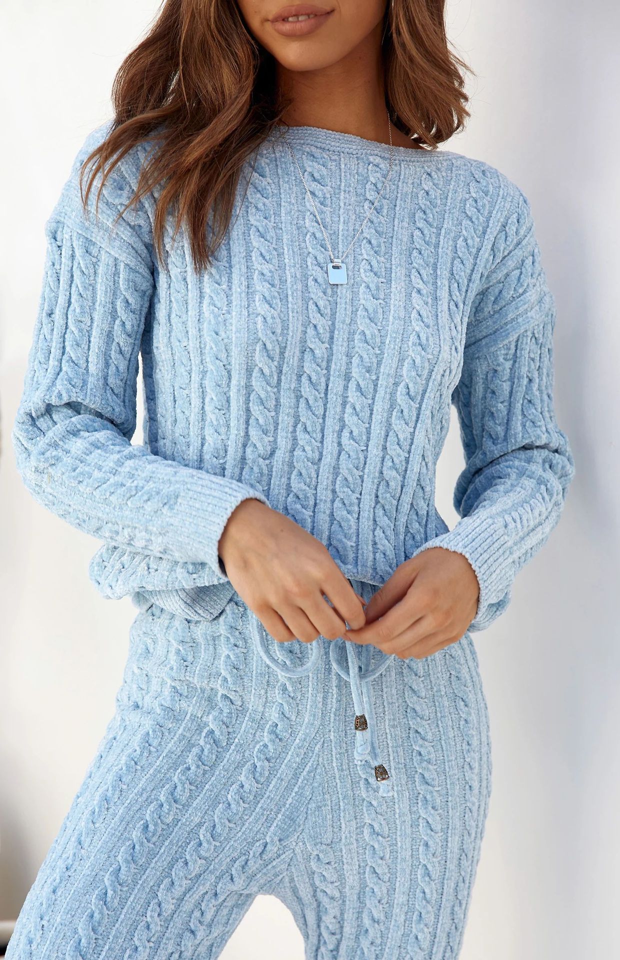 Abbigliamento donna 2024 nuovi completi con cappuccio in maglia per donna moda sexy pantaloni a vita alta a maniche lunghe due pezzi_voghion.com