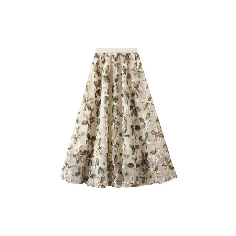 Heavy Floral Sequin Fairy Tulle Skirt 2025 Spring New Hip-Covering Long Umbrella A-Line Skirt Domestic Trade New Heavy Floral Sequin Fairy Tulle Skirt 2025 Spring New Hip-Covering Long Umbrella A-Line Skirt Domestic Trade New