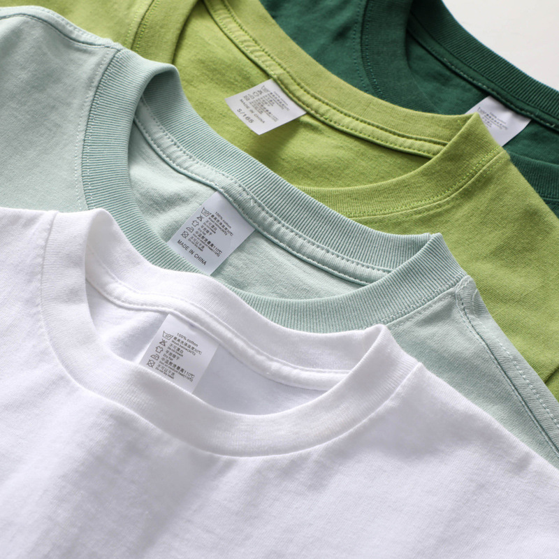 200g Heavy Solid Color Cotton Round Neck Long Sleeve T-shirt Loose White Base Shirt Thick for Men and Women