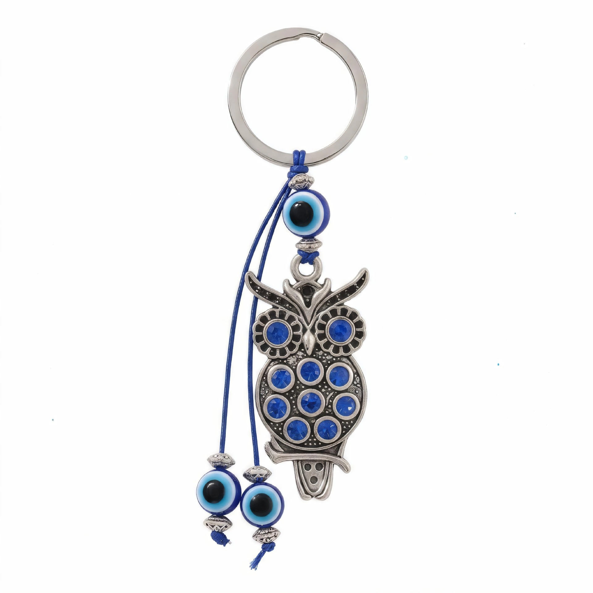 Ojos azules búho llavero de aleación mal de ojo retro bolsas creativas para decoraciones de automóviles colgantes