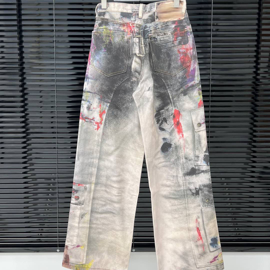 Streetwear Distressed Denim Pants – Oversized High-Waisted Wide-Leg Jeans With 3D Print Graffiti & Splatter Paint Design_ecoleips.com