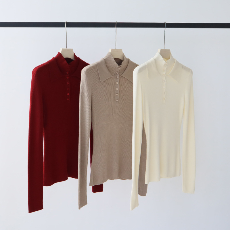 Thirteen Lines Autumn and Winter Women's High-end Wear Fake Two-piece Wool Blended Knit Half-turtleneck Inner Base Shirt