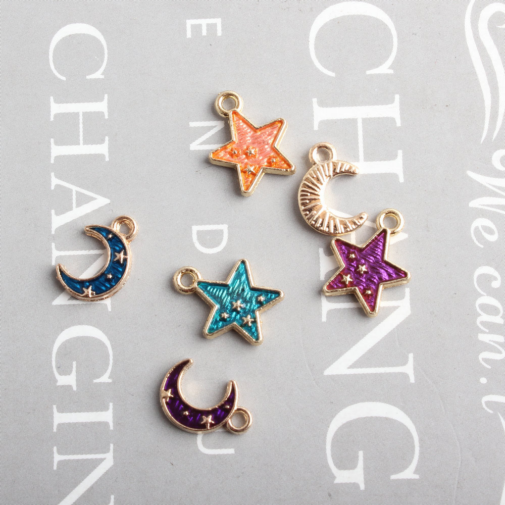 10 PCS/Package Alloy Star Moon Pendant display picture 2