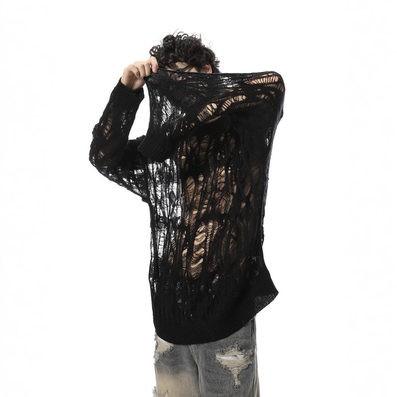 Early Autumn New Loose Knitted Shirt Niche Hollow-hole Sunscreen Sweater Men's Korean Style Lazy Style Casual Top Trendy