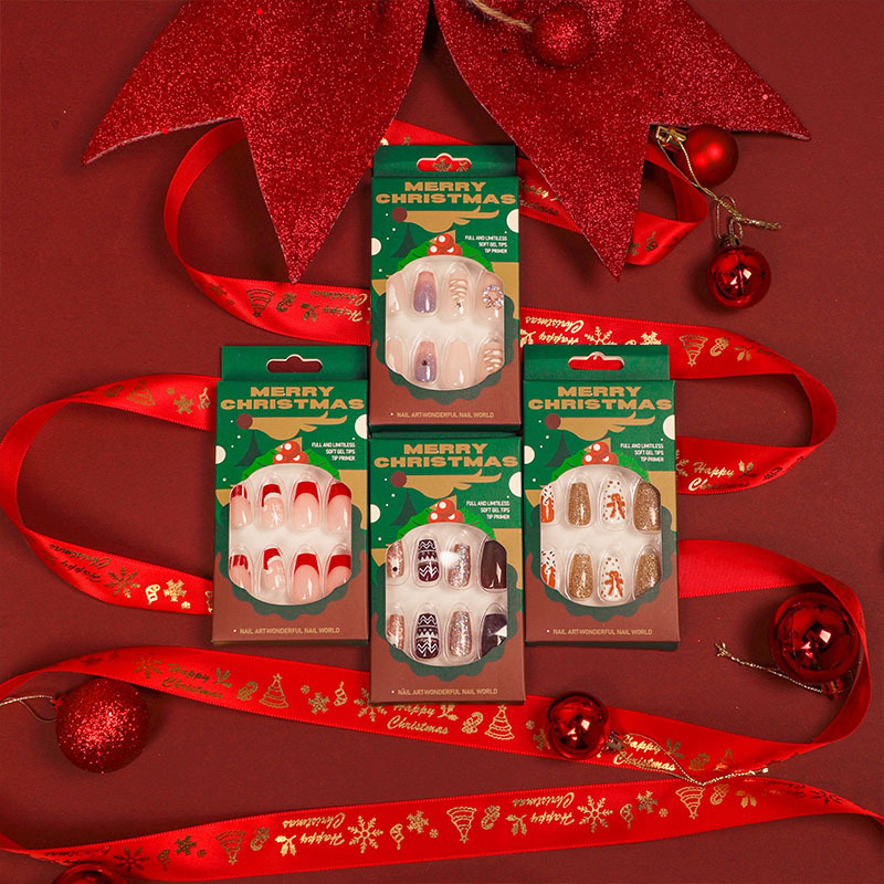 Parche de uñas de Navidad francés uñas falsas al por mayor desgaste transfronterizo pegatinas de uñas terminadas pegatinas de uñas