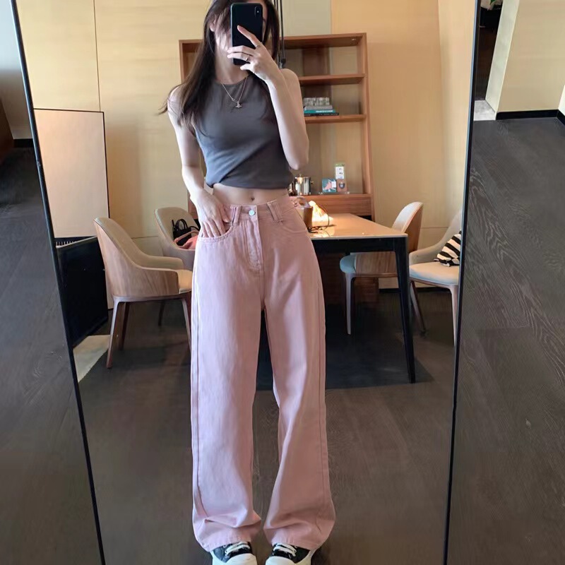 Trendy Brand ADER Spring and Summer Dirty Pink Jeans Niche All-match Loose Straight Pants High Waist Slim-fit Pants for Women
