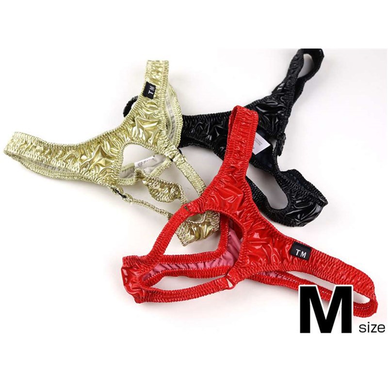 Nueva ropa interior para hombres sexy cuero brillante Tanga para hombres anillo de hierro cintura baja ropa interior en forma de T estiramiento Tanga para hombres